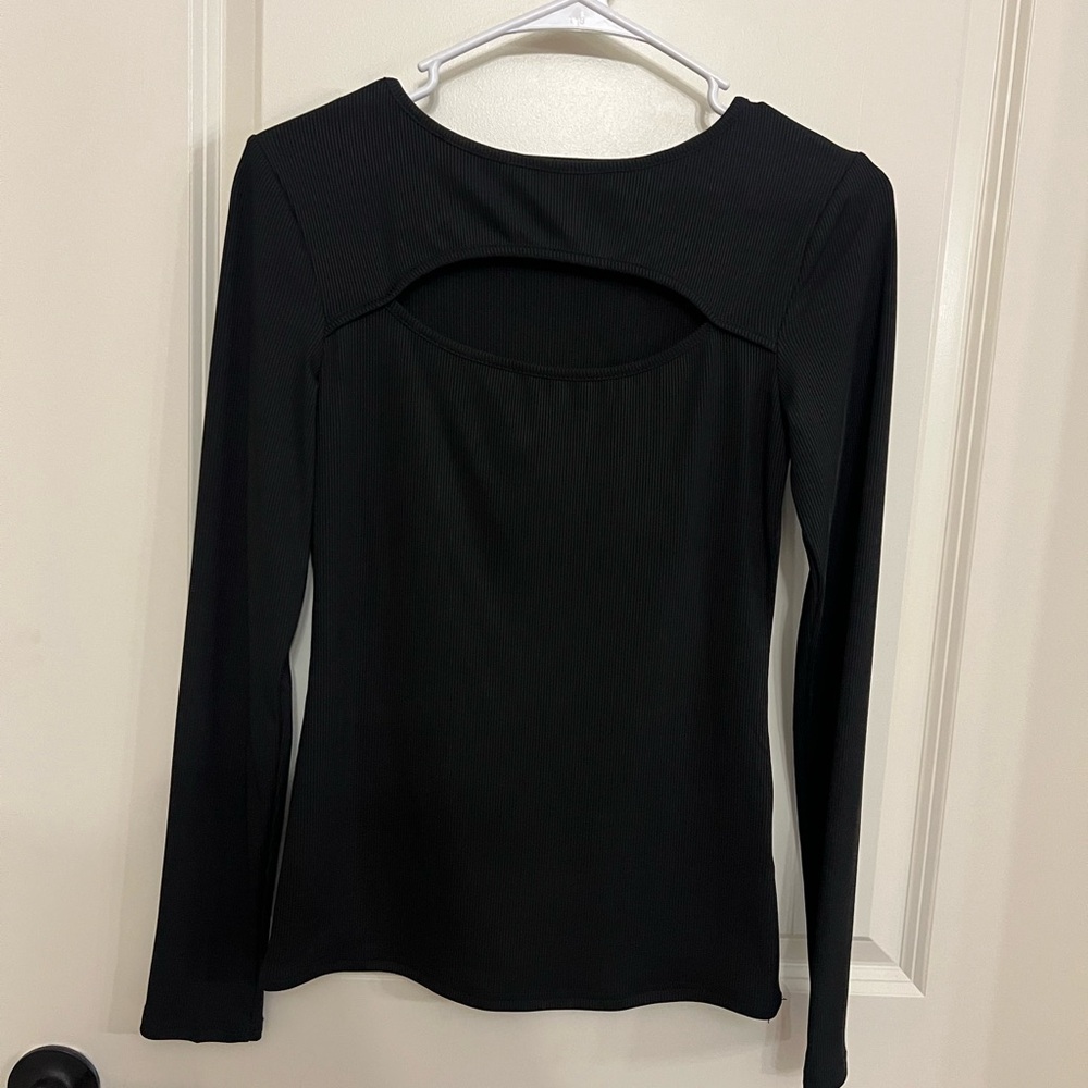 SHEIN Black Long Sleeve Cutout Ribbed Top